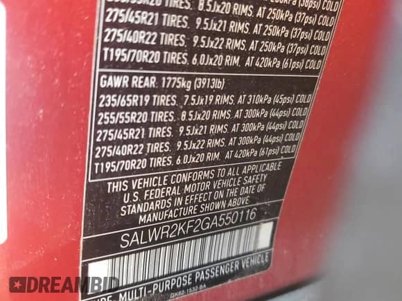 2016 Land Rover Range Rover Sport HSE z VIN SALWR2KF2GA550116, wystawiony jako Copart lot #68225985 z przebiegiem 97 989 mil mil oraz Szkoda całkowita • Salvage title. Historia ofert i sprzedaży dostępna na DreamBid. Obrazek 13.