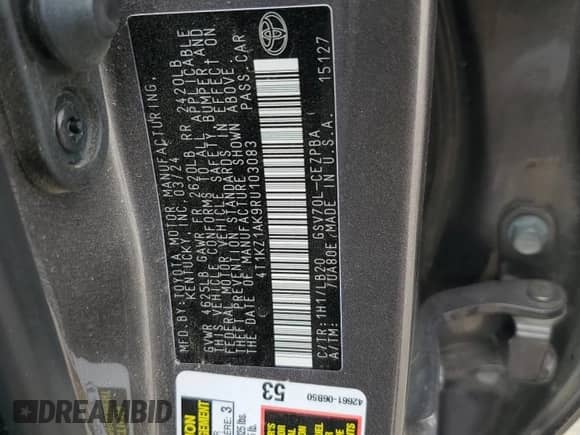 2024 Toyota Camry TRD with VIN 4T1KZ1AK9RU103083, listed as a Copart auction lot 65949575 with 31,251 mi miles and Salvage title. Bid and sale history available at DreamBid. Image 12.