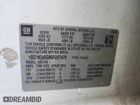 2016 Chevrolet Silverado 2500HD Work Truck с VIN 1GC1KUEG8GF207478, выставлен на аукционе Copart как лот 86526975 с пробегом 211 275 миль миль и Списание • Salvage title. История ставок и продаж доступна на DreamBid. Изображение 12.