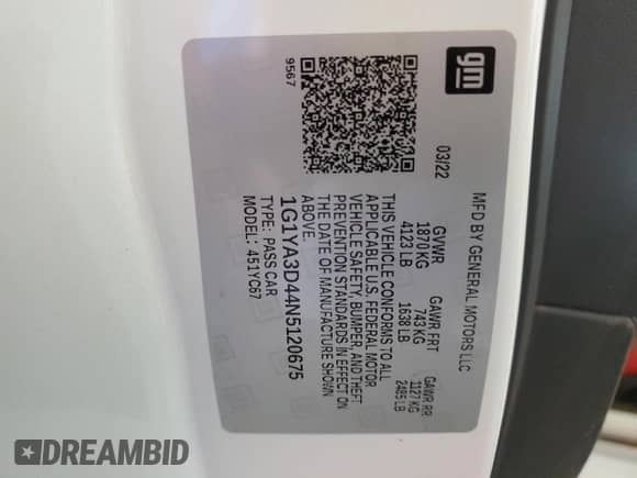 2022 Chevrolet Corvette 1LT с VIN 1G1YA3D44N5120675, выставлен на аукционе Copart как лот 74617304 с пробегом 8 258 миль миль и Чистый • Clean title. История ставок и продаж доступна на DreamBid. Изображение 13.