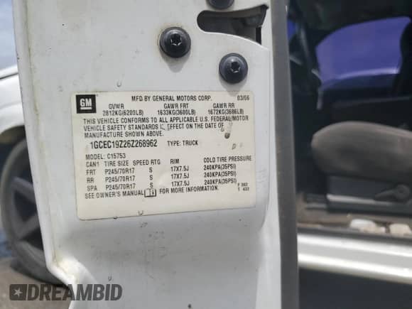 2006 Chevrolet Silverado 1500 LT1 с VIN 1GCEC19Z26Z268962, выставлен на аукционе Copart как лот 60722195 с пробегом Не указан миль и Списание • Salvage title. История ставок и продаж доступна на DreamBid. Изображение 12.