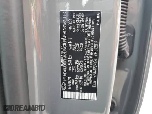 2024 Hyundai Santa Fe SEL с VIN 5NMP24GL1RH012817, выставлен на аукционе Copart как лот 67125515 с пробегом 19 417 миль миль и Списание • Salvage title. История ставок и продаж доступна на DreamBid. Изображение 13.