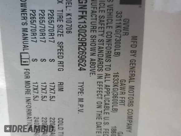 2009 Chevrolet Tahoe Commercial с VIN 1GNFK13029R269624, выставлен на аукционе Copart как лот 83901454 с пробегом Не указан миль и Списание • Salvage title. История ставок и продаж доступна на DreamBid. Изображение 12.