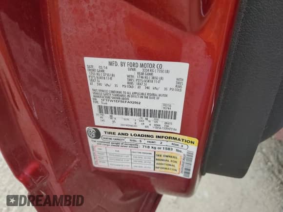 2014 Ford F-150 XL с VIN 1FTFW1EF5EFA92562, выставлен на аукционе Copart как лот 53680425 с пробегом Не указан миль и Списание • Salvage title. История ставок и продаж доступна на DreamBid. Изображение 13.