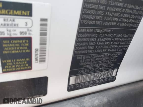 2017 Land Rover Range Rover Sport HSE with VIN SALWR2FV5HA676750, listed as a IAAI auction lot 42423744 with 54,442 mi miles and . Bid and sale history available at DreamBid. Image 9.