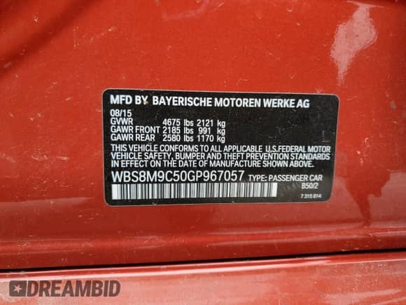 2016 BMW M3 с VIN WBS8M9C50GP967057, выставлен на аукционе Copart как лот 61693265 с пробегом 79 227 миль миль и Списание • Salvage title. История ставок и продаж доступна на DreamBid. Изображение 12.