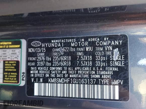 2016 Hyundai Santa Fe SE with VIN KM8SMDHF1GU163137, listed as a Copart auction lot 69074845 with 125,793 mi miles and Clean title. Bid and sale history available at DreamBid. Image 13.