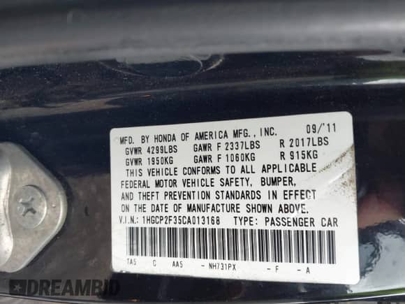 2012 Honda Accord LX z VIN 1HGCP2F35CA013168, wystawiony jako IAAI lot #43198967 z przebiegiem 172 774 mil mil oraz . Historia ofert i sprzedaży dostępna na DreamBid. Obrazek 9.