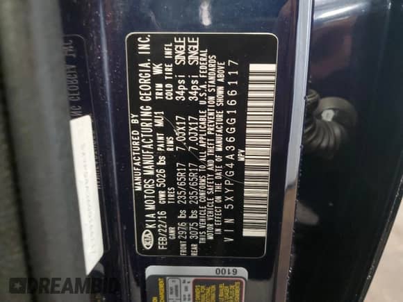 2016 Kia Sorento LX with VIN 5XYPG4A36GG166117, listed as a Copart auction lot 90223665 with 101,896 mi miles and Salvage title. Bid and sale history available at DreamBid. Image 13.