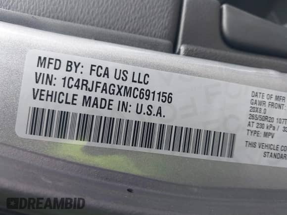 2021 Jeep Grand Cherokee Laredo E z VIN 1C4RJFAGXMC691156, wystawiony jako IAAI lot #41520008 z przebiegiem 58 118 mil mil oraz . Historia ofert i sprzedaży dostępna na DreamBid. Obrazek 9.