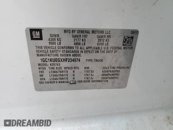 2017 Chevrolet Silverado 2500HD Work Truck with VIN 1GC1KUEGXHF234974, listed as a Copart auction lot 47557124 with 85,615 mi miles and Clean title. Bid and sale history available at DreamBid. Image 12.