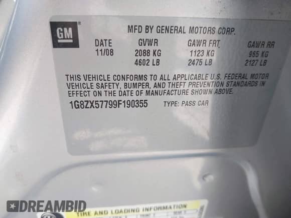 2009 Saturn Aura XR с VIN 1G8ZX57799F190355, выставлен на аукционе IAAI как лот 43165839 с пробегом 115 586 миль миль и . История ставок и продаж доступна на DreamBid. Изображение 9.