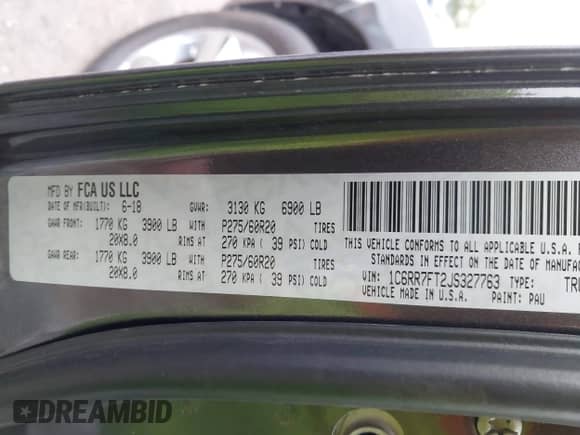 2018 Ram 1500 Tradesman с VIN 1C6RR7FT2JS327763, выставлен на аукционе IAAI как лот 42686971 с пробегом 106 454 миль миль и . История ставок и продаж доступна на DreamBid. Изображение 9.