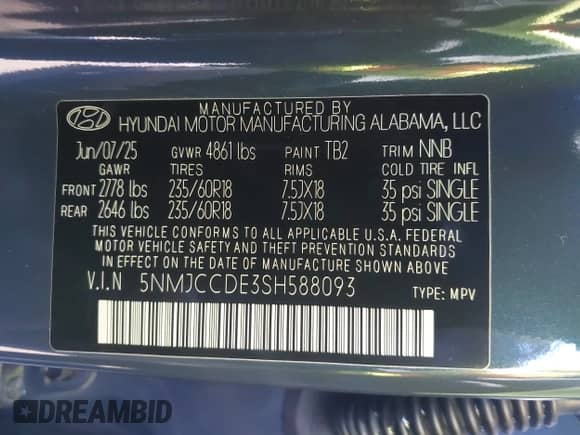 2025 Hyundai Tucson SEL Convenience with VIN 5NMJCCDE3SH588093, listed as a IAAI auction lot 43408375 with 742 mi miles and . Bid and sale history available at DreamBid. Image 9.