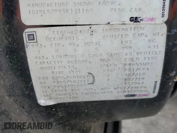 1995 Chevrolet Caprice с VIN 1G1BL52P9SR121169, выставлен на аукционе Copart как лот 74949074 с пробегом Не указан миль и Списание • Salvage title. История ставок и продаж доступна на DreamBid. Изображение 13.