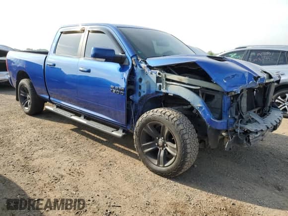 2017 Ram 1500 Sport with VIN 1C6RR7UT5HS647043, listed as a Copart auction lot 58411405 with 62,874 mi miles and Salvage title. Bid and sale history available at DreamBid. Image 4.