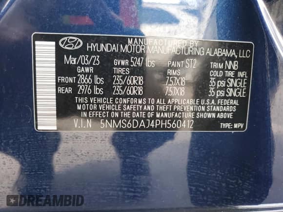 2023 Hyundai Santa Fe XRT z VIN 5NMS6DAJ4PH560412, wystawiony jako Copart lot #71809755 z przebiegiem 51 427 mil mil oraz Szkoda całkowita • Salvage title. Historia ofert i sprzedaży dostępna na DreamBid. Obrazek 13.