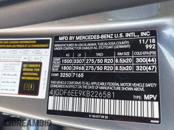 2019 Mercedes-Benz GLS 450 z VIN 4JGDF6EE9KB226581, wystawiony jako IAAI lot #42242308 z przebiegiem 80 616 mil mil oraz . Historia ofert i sprzedaży dostępna na DreamBid. Obrazek 9.