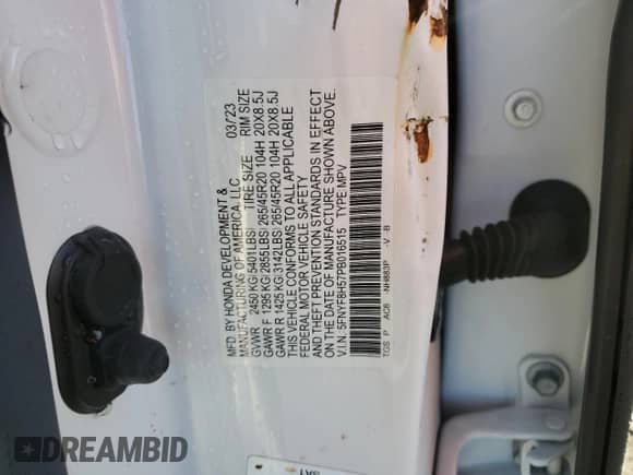 2023 Honda Passport EX-L с VIN 5FNYF8H57PB016515, выставлен на аукционе Copart как лот 83520014 с пробегом Не указан миль и Списание • Salvage title. История ставок и продаж доступна на DreamBid. Изображение 16.