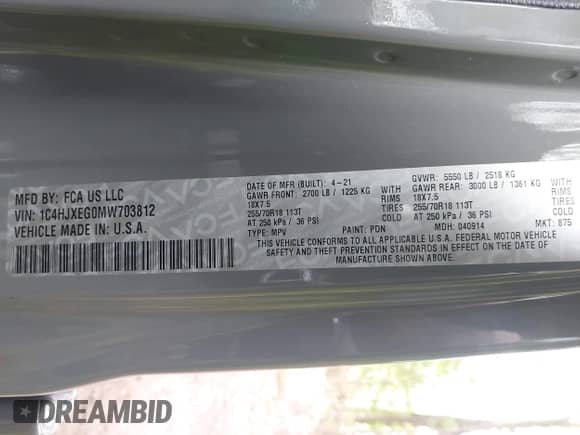 2021 Jeep Wrangler Unlimited Sahara with VIN 1C4HJXEG0MW703812, listed as a IAAI auction lot 42186089 with 50,349 mi miles and . Bid and sale history available at DreamBid. Image 9.