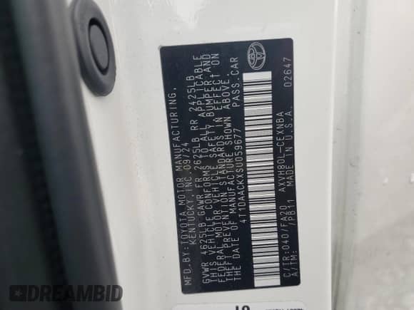 2025 Toyota Camry LE с VIN 4T1DAACKXSU059677, выставлен на аукционе Copart как лот 90298405 с пробегом 26 148 миль миль и Чистый • Clean title. История ставок и продаж доступна на DreamBid. Изображение 12.