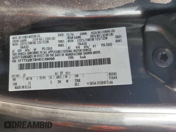 2017 Ford F-250 XLT с VIN 1FT7X2BT8HEC39095, выставлен на аукционе Copart как лот 62540765 с пробегом 163 705 миль миль и Списание • Salvage title. История ставок и продаж доступна на DreamBid. Изображение 13.