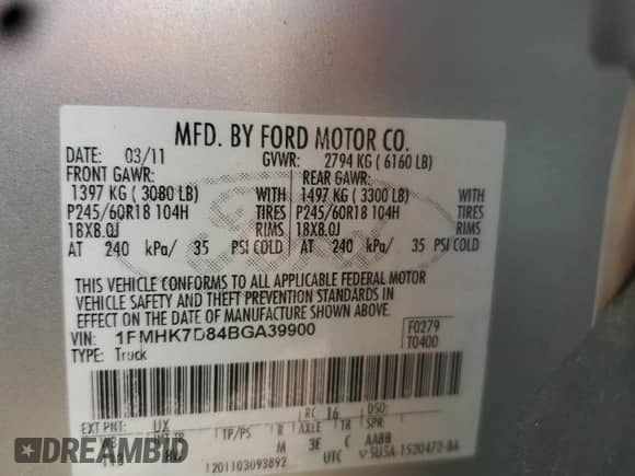 2011 Ford Explorer XLT с VIN 1FMHK7D84BGA39900, выставлен на аукционе Copart как лот 70553715 с пробегом 153 133 миль миль и Списание • Salvage title. История ставок и продаж доступна на DreamBid. Изображение 12.