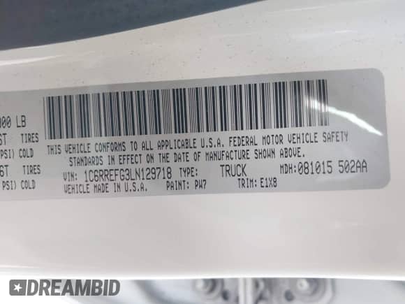 2020 Ram 1500 Big Horn z VIN 1C6RREFG3LN129718, wystawiony jako IAAI lot #42269424 z przebiegiem 97 387 mil mil oraz . Historia ofert i sprzedaży dostępna na DreamBid. Obrazek 9.