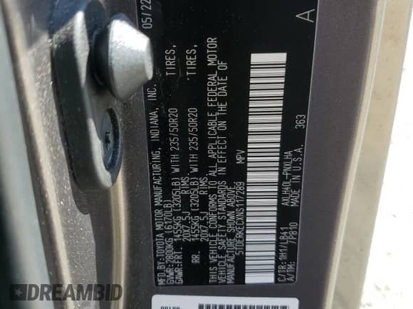 2022 Toyota Sienna Platinum с VIN 5TDERKECXNS117289, выставлен на аукционе Copart как лот 53491924 с пробегом 7 675 миль миль и Списание • Salvage title. История ставок и продаж доступна на DreamBid. Изображение 13.