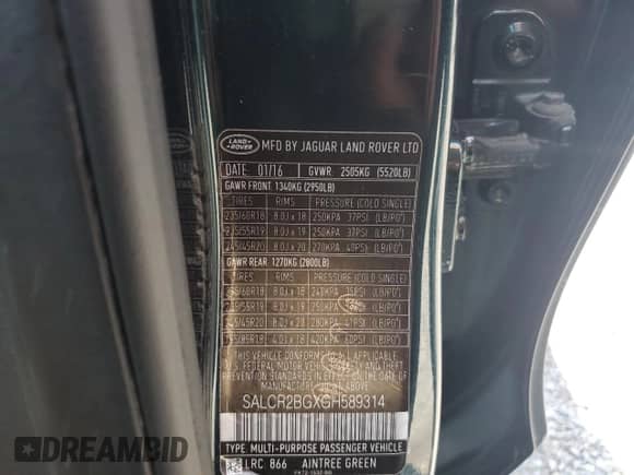 2016 Land Rover Discovery Sport HSE with VIN SALCR2BGXGH589314, listed as a Copart auction lot 64498385 with 103,825 mi miles and Salvage title. Bid and sale history available at DreamBid. Image 13.