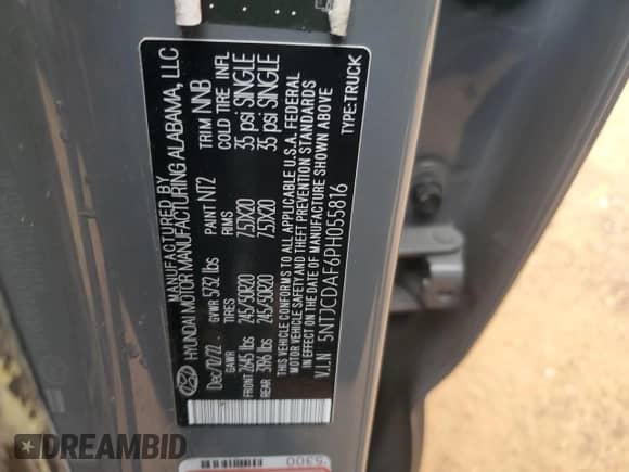 2023 Hyundai Santa Cruz Night Edition с VIN 5NTJCDAF6PH055816, выставлен на аукционе Copart как лот 65416255 с пробегом Не указан миль и На запчасти • Non repairable. История ставок и продаж доступна на DreamBid. Изображение 12.