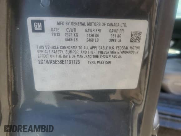 2014 Chevrolet Impala LS с VIN 2G1WA5E36E1131123, выставлен на аукционе Copart как лот 68712495 с пробегом 144 919 миль миль и Списание • Salvage title. История ставок и продаж доступна на DreamBid. Изображение 12.