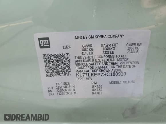 2025 Chevrolet Trax ACTIV с VIN KL77LKEP7SC180910, выставлен на аукционе Copart как лот 80656885 с пробегом 11 647 миль миль и Списание • Salvage title. История ставок и продаж доступна на DreamBid. Изображение 13.