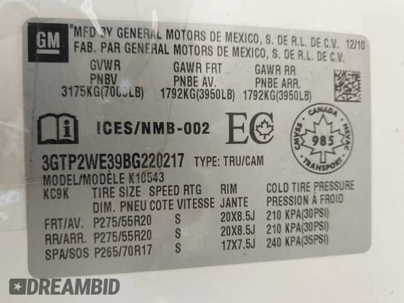 2011 GMC Sierra 1500 SLT с VIN 3GTP2WE39BG220217, выставлен на аукционе IAAI как лот 42352406 с пробегом 278 962 миль миль и . История ставок и продаж доступна на DreamBid. Изображение 9.