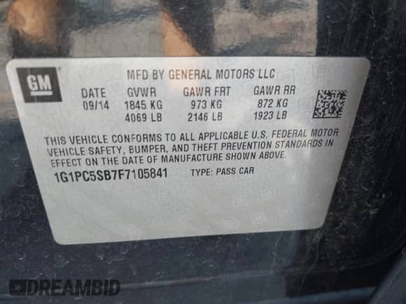 2015 Chevrolet Cruze LT с VIN 1G1PC5SB7F7105841, выставлен на аукционе IAAI как лот 43120264 с пробегом 153 602 миль миль и . История ставок и продаж доступна на DreamBid. Изображение 9.
