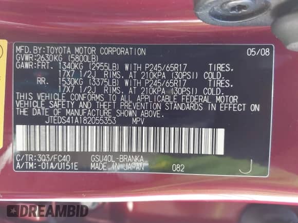 2008 Toyota Highlander z VIN JTEDS41A182055353, wystawiony jako IAAI lot #43494634 z przebiegiem 384 114 mil mil oraz . Historia ofert i sprzedaży dostępna na DreamBid. Obrazek 9.