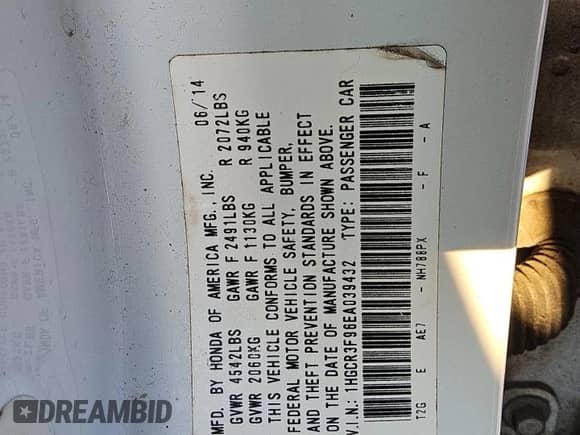 2014 Honda Accord Touring z VIN 1HGCR3F96EA039432, wystawiony jako Copart lot #71276145 z przebiegiem 159 135 mil mil oraz Czysty tytuł • Clean title. Historia ofert i sprzedaży dostępna na DreamBid. Obrazek 12.