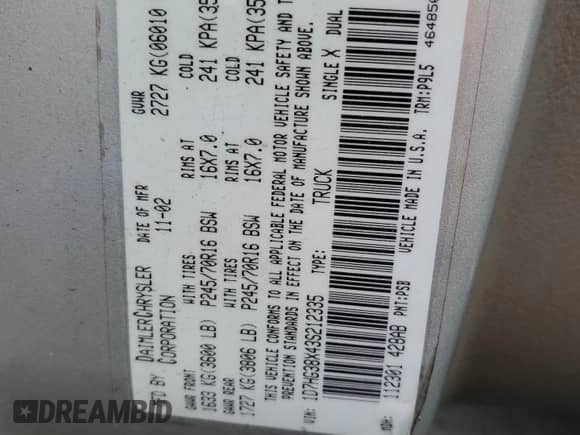 2003 Dodge Dakota Sport z VIN 1D7HG38X43S212335, wystawiony jako Copart lot #85670114 z przebiegiem 161 851 mil mil oraz Szkoda całkowita • Salvage title. Historia ofert i sprzedaży dostępna na DreamBid. Obrazek 14.