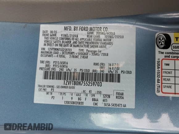 2005 Ford Mustang Deluxe z VIN 1ZVFT80N755259703, wystawiony jako Copart lot #86684285 z przebiegiem 160 486 mil mil oraz Nie do naprawy • Non repairable. Historia ofert i sprzedaży dostępna na DreamBid. Obrazek 13.