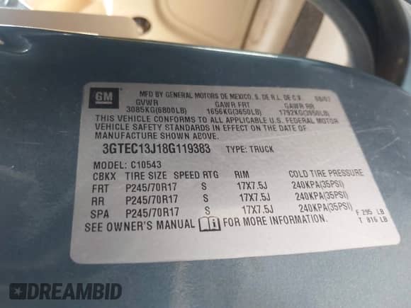 2008 GMC Sierra 1500 SLE1 z VIN 3GTEC13J18G119383, wystawiony jako IAAI lot #40235736 z przebiegiem Nie podano mil oraz . Historia ofert i sprzedaży dostępna na DreamBid. Obrazek 9.