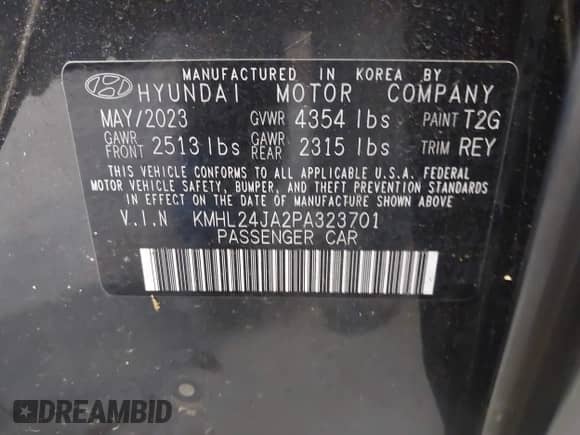 2023 Hyundai Sonata SE с VIN KMHL24JA2PA323701, выставлен на аукционе IAAI как лот 42793762 с пробегом 20 266 миль миль и . История ставок и продаж доступна на DreamBid. Изображение 9.