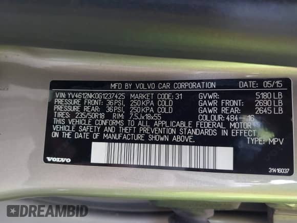 2016 Volvo XC70 T5 Premier z VIN YV4612NK0G1237425, wystawiony jako IAAI lot #42476626 z przebiegiem 139 207 mil mil oraz . Historia ofert i sprzedaży dostępna na DreamBid. Obrazek 9.