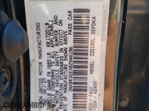 2008 Toyota Corolla CE с VIN 1NXBR32E38Z946196, выставлен на аукционе Copart как лот 84295485 с пробегом 180 788 миль миль и Чистый • Clean title. История ставок и продаж доступна на DreamBid. Изображение 12.