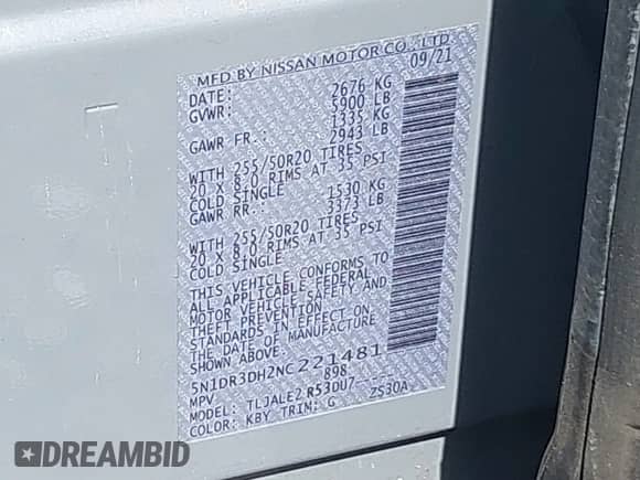 2022 Nissan Pathfinder Platinum с VIN 5N1DR3DH2NC221481, выставлен на аукционе IAAI как лот 42158644 с пробегом 43 300 миль миль и . История ставок и продаж доступна на DreamBid. Изображение 9.