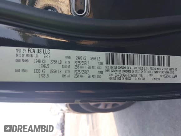 2015 Dodge Journey American Value with VIN 3C4PDCAB0FT736386, listed as a IAAI auction lot 43035576 with 236,569 mi miles and . Bid and sale history available at DreamBid. Image 9.