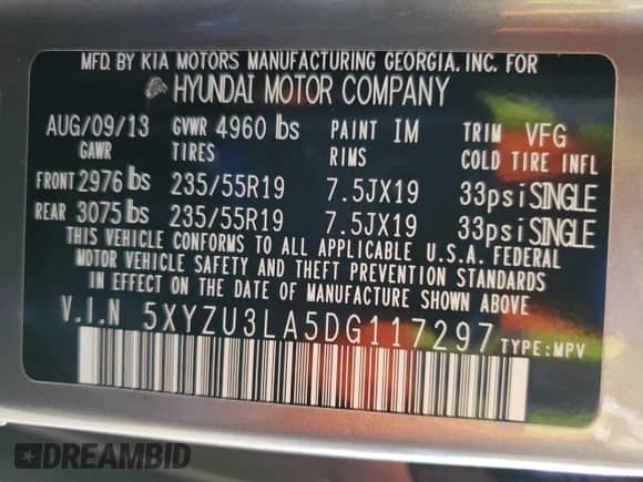 2013 Hyundai Santa Fe Sport z VIN 5XYZU3LA5DG117297, wystawiony jako Copart lot #70342135 z przebiegiem 136 447 mil mil oraz Szkoda całkowita • Salvage title. Historia ofert i sprzedaży dostępna na DreamBid. Obrazek 12.