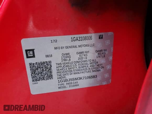 2019 Chevrolet Cruze с VIN 1G1BJ5SM3K7106593, выставлен на аукционе Copart как лот 57314395 с пробегом 85 666 миль миль и Списание • Salvage title. История ставок и продаж доступна на DreamBid. Изображение 13.