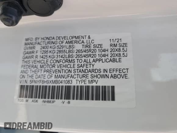 2021 Honda Passport Touring z VIN 5FNYF8H9XMB041083, wystawiony jako Copart lot #67591615 z przebiegiem 54 750 mil mil oraz Szkoda całkowita • Salvage title. Historia ofert i sprzedaży dostępna na DreamBid. Obrazek 13.