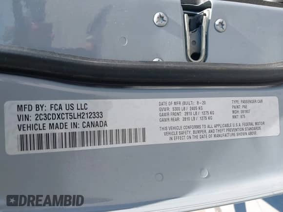 2020 Dodge Charger R/T z VIN 2C3CDXCT5LH212333, wystawiony jako IAAI lot #43185266 z przebiegiem 106 327 mil mil oraz . Historia ofert i sprzedaży dostępna na DreamBid. Obrazek 9.