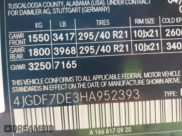 2017 Mercedes-Benz GLS 550 with VIN 4JGDF7DE3HA952393, listed as a IAAI auction lot 41486489 with 86,350 mi miles and . Bid and sale history available at DreamBid. Image 9.